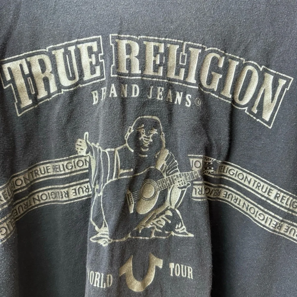 True Religion XXL T Shirt Tee Buddha Logo Navy Made in El Salvador